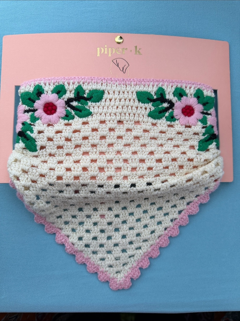Piper K Crochet Floral‎ Ivory and Pink Bandana